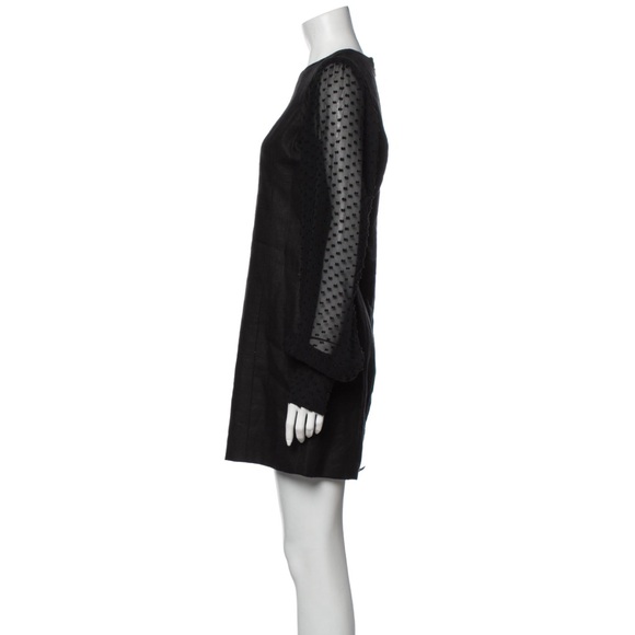 Veronica Beard Black Linen Mini Dress with Removable Swiss Dot Sleeves - Picture 3 of 14